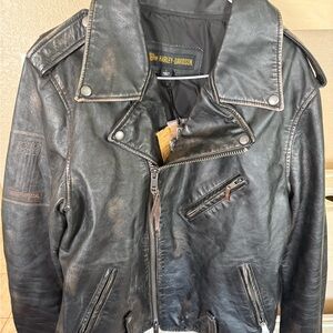 Mens Harley-Davidson Master Oil Pipe Engine design Black Bomber Leather Jacket
